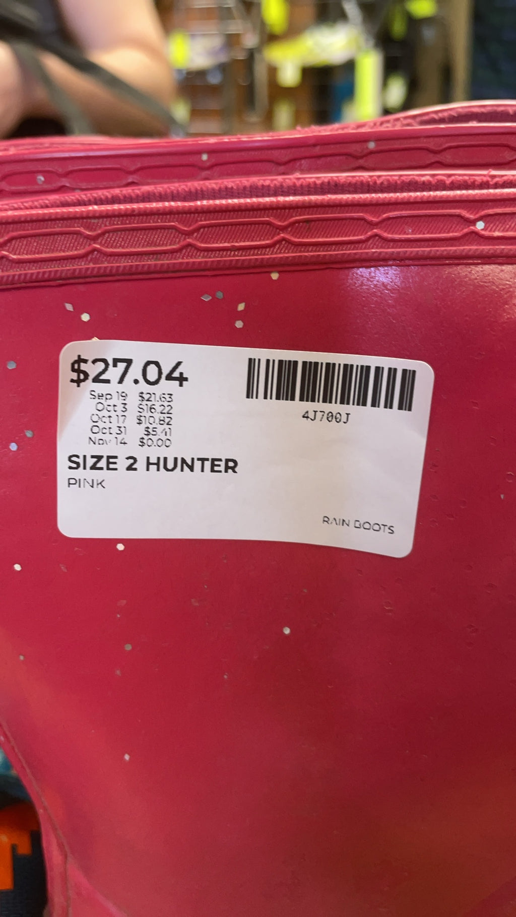 Hunter Rain Boots Size 2 Pink Glitter