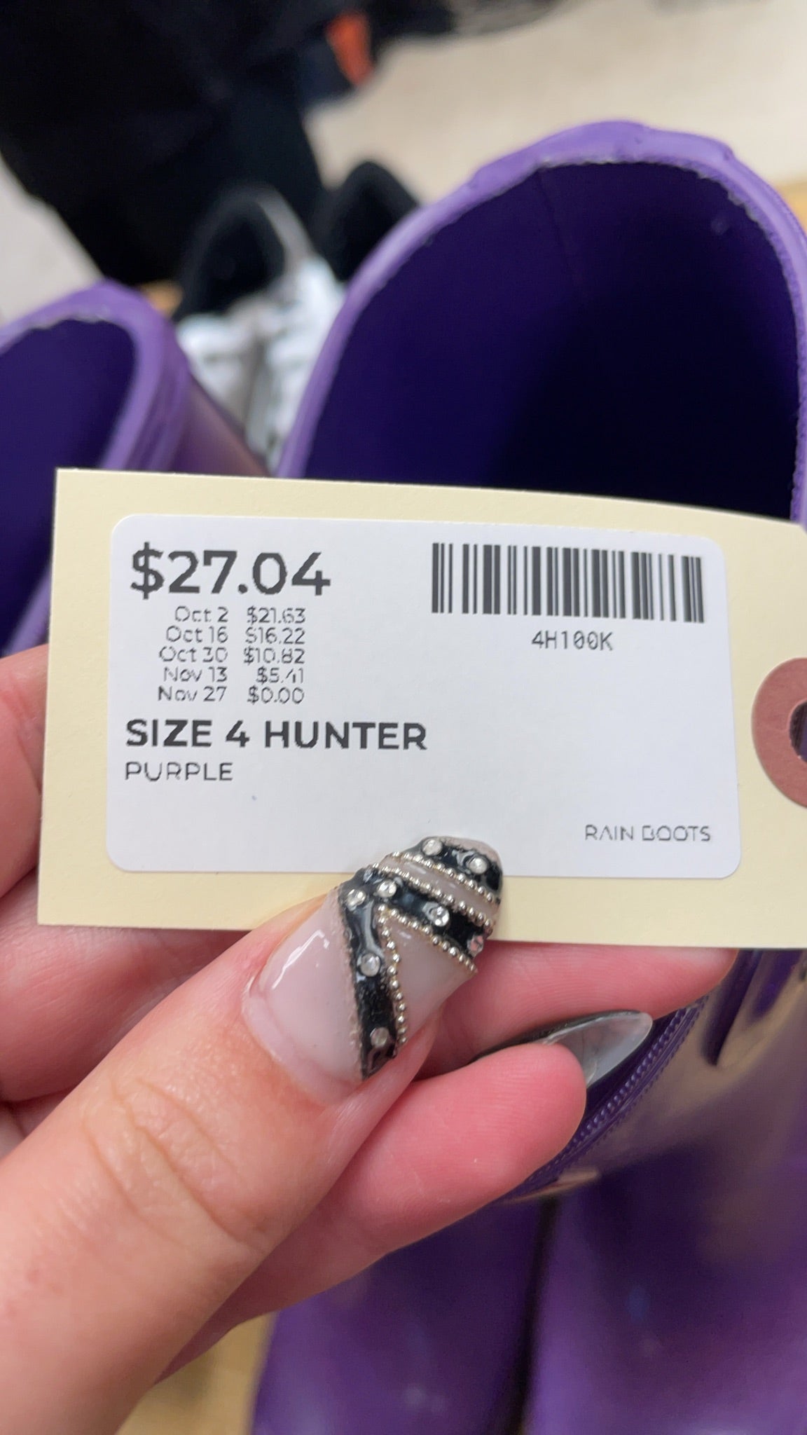 Hunter Rain Boots Size 4 Purple Glitter