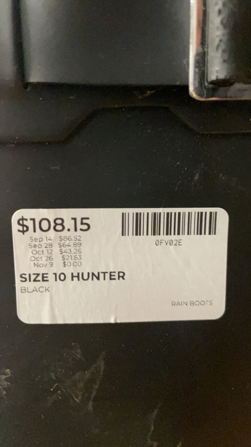 Hunter Tall Rain Boots Size 10 Black