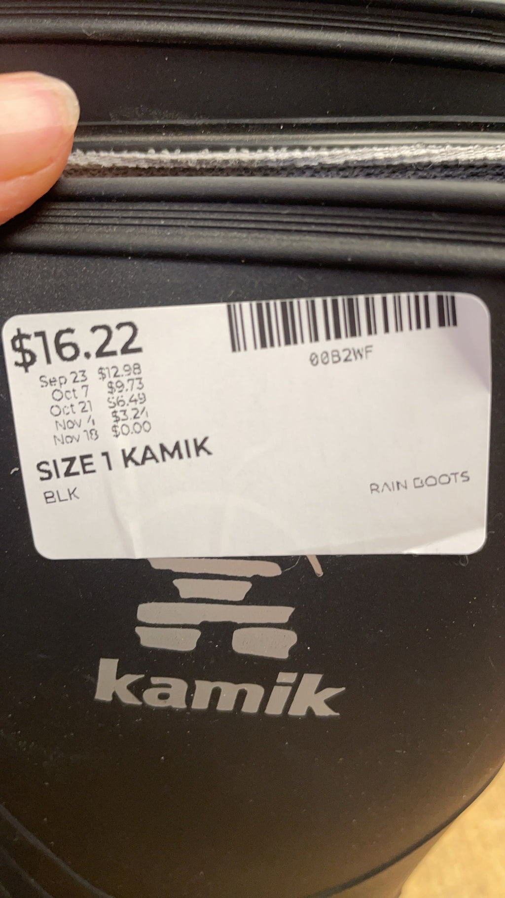 Kamik Rain Boots Size 1 Black