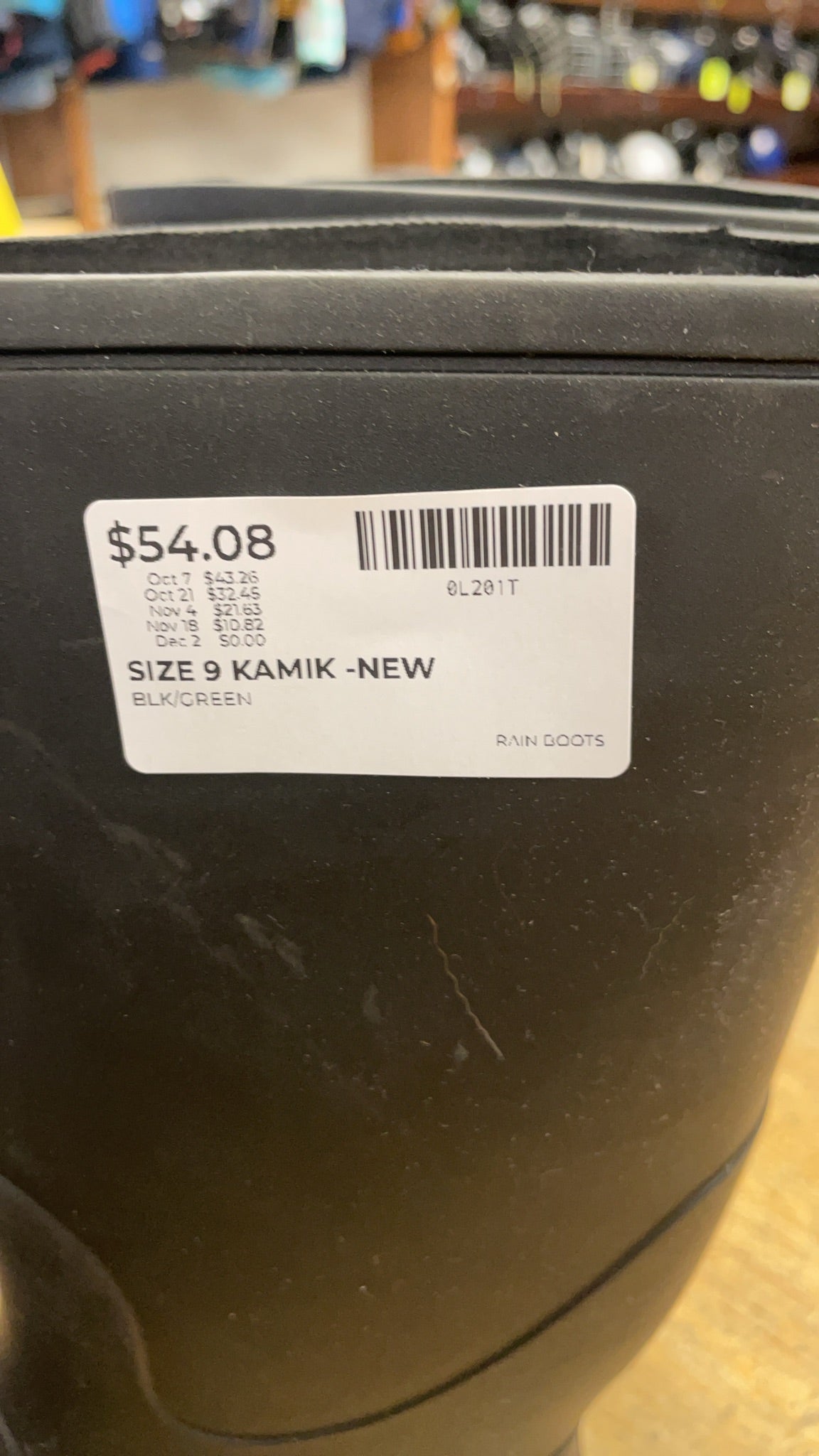 Kamik Rain Boots Size 9 Black/Green New