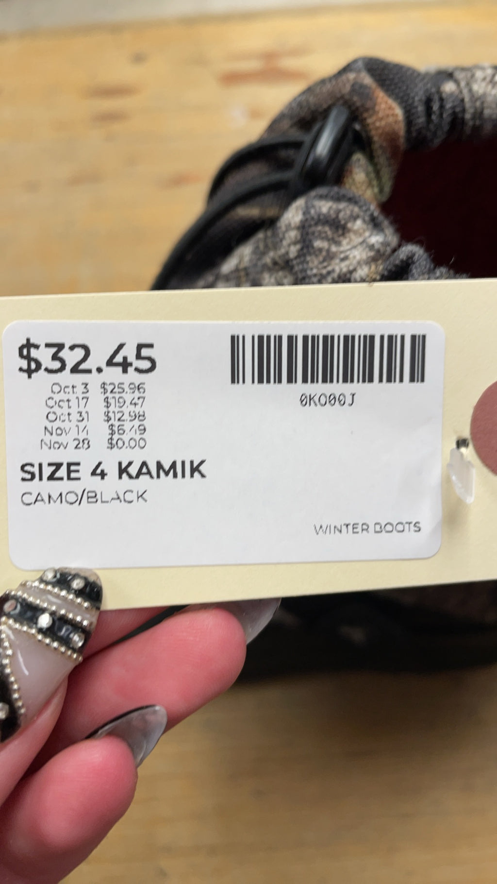 Kamik Winter Boots Size 4 Camo/Black