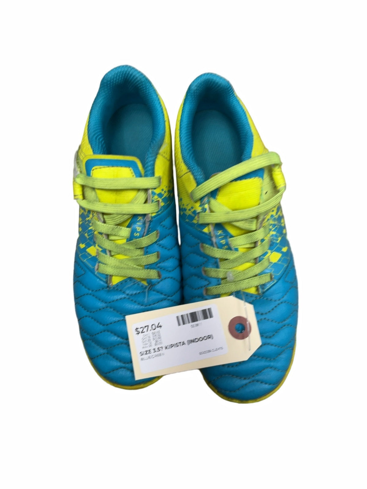 Kipsta Indoor Soccer Shoes Size 3.5 Blue/Green
