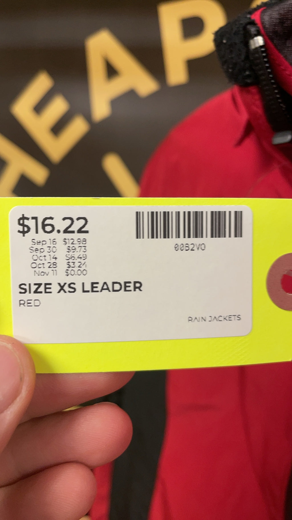 Leader Rain Jacket Size XS Red