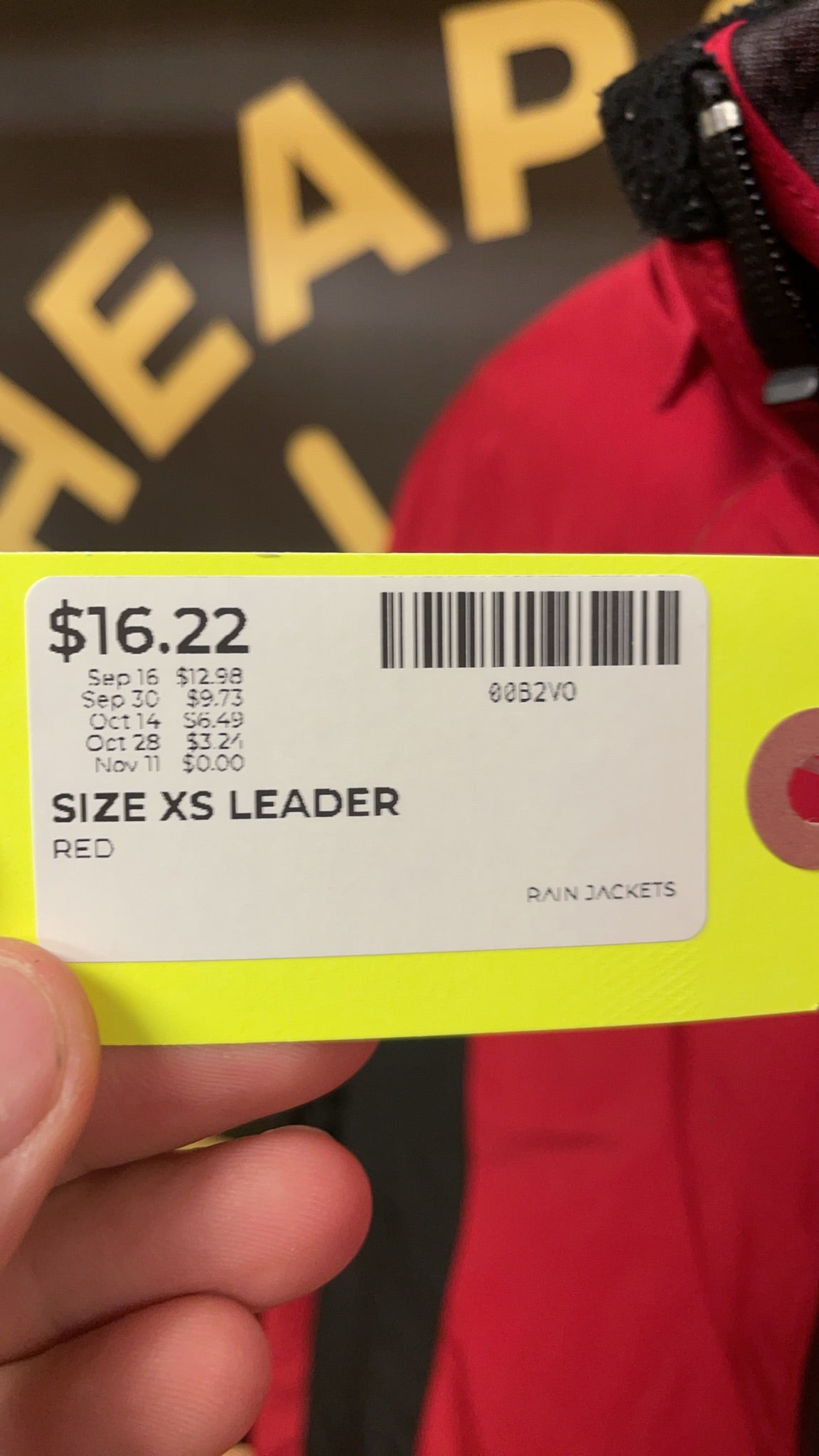Leader Rain Jacket Size XS Red