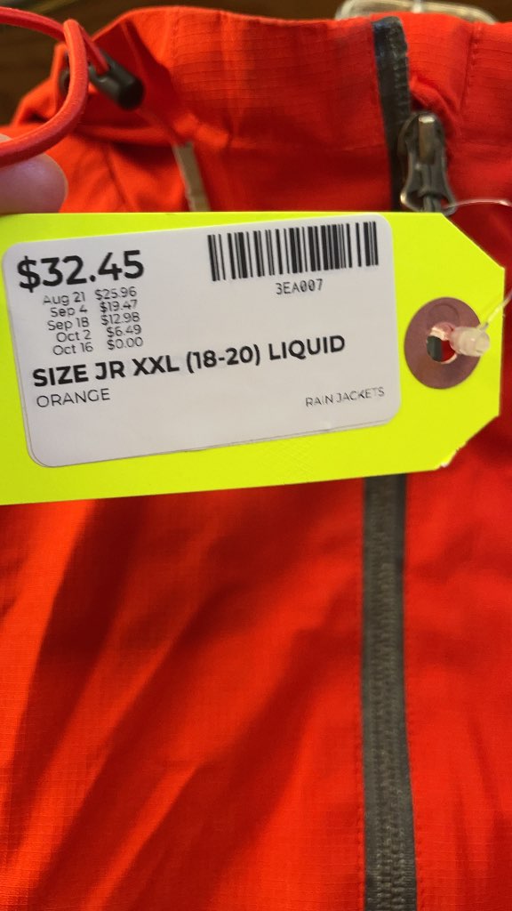 Liquid Junior XXL (18-20) Rain Jacket - Orange
