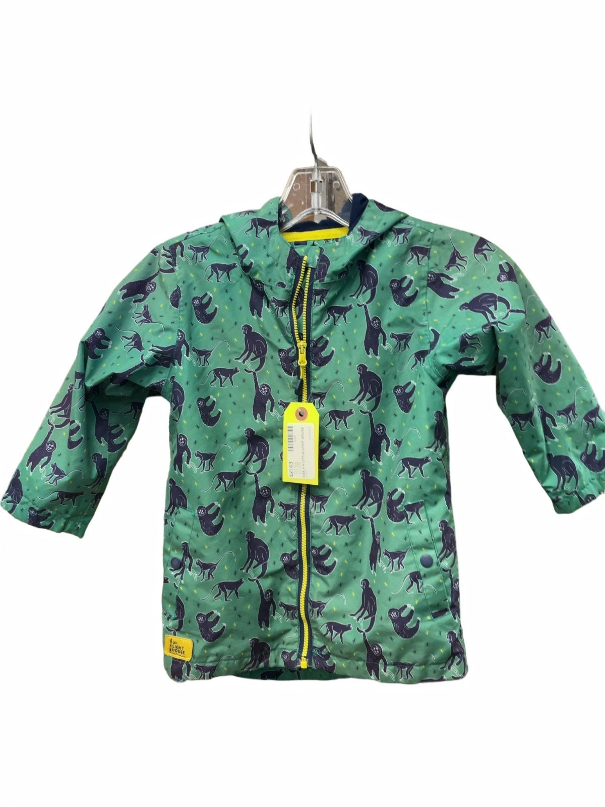 Little Light House Rain Jacket Size 3-4 Green Monkey Print