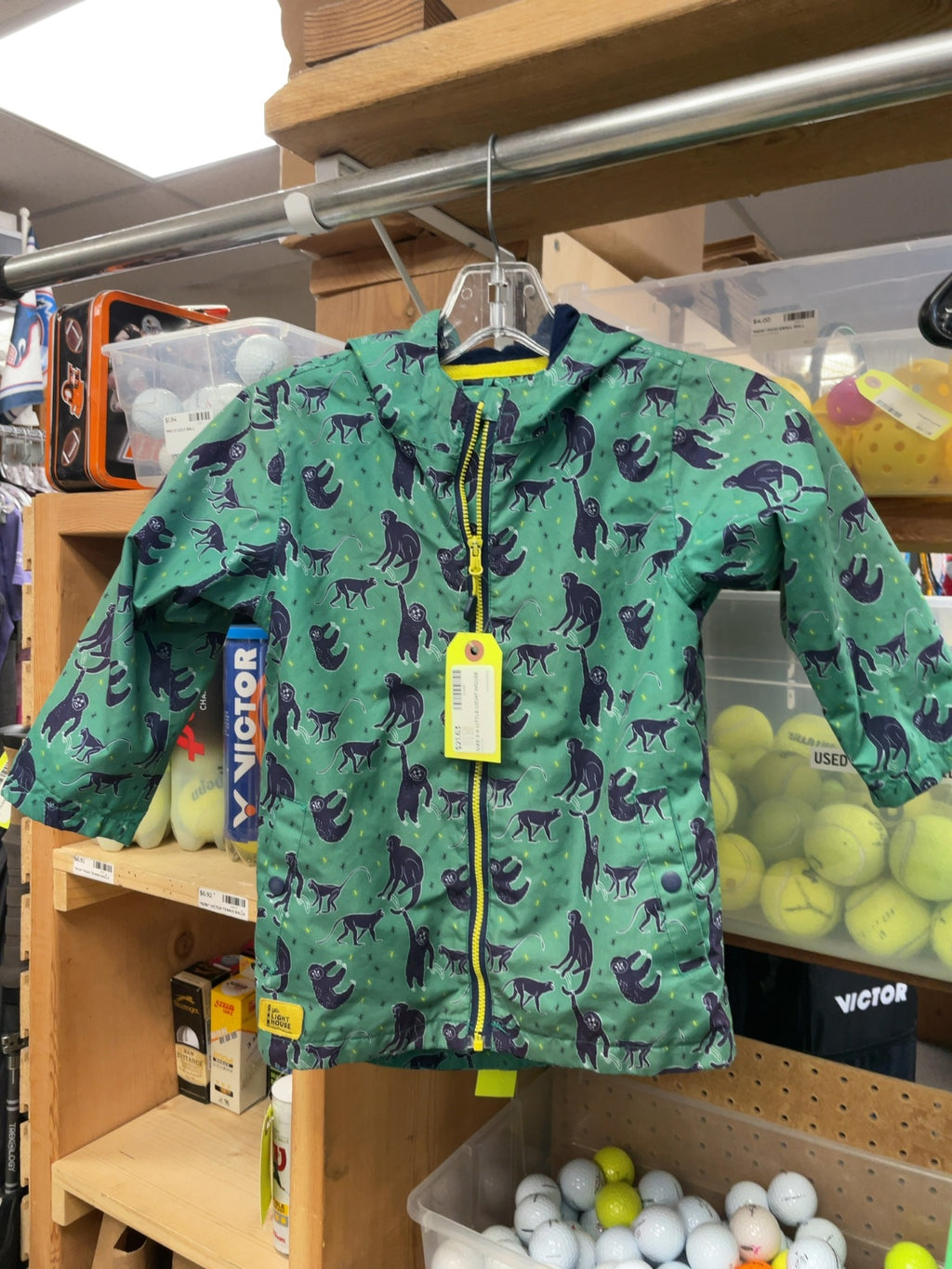 Little Light House Rain Jacket Size 3-4 Green Monkey Print