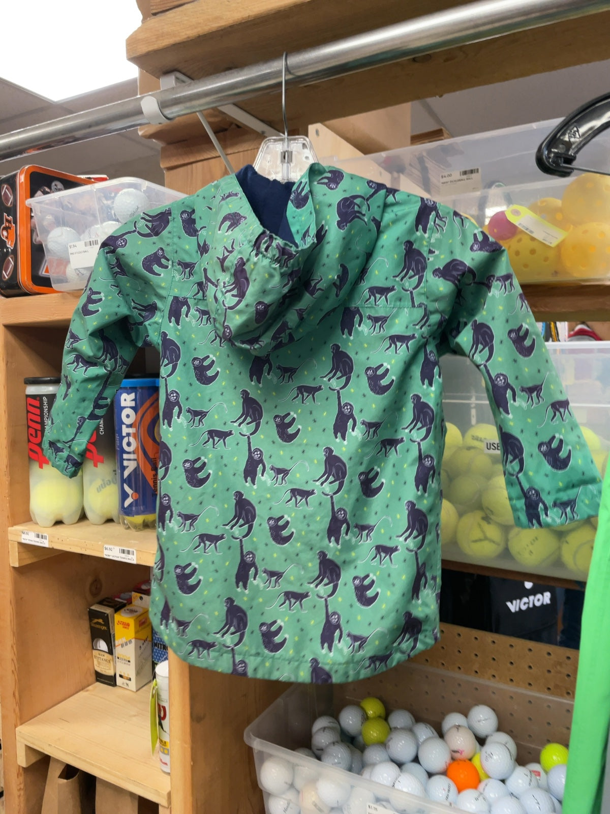 Little Light House Rain Jacket Size 3-4 Green Monkey Print