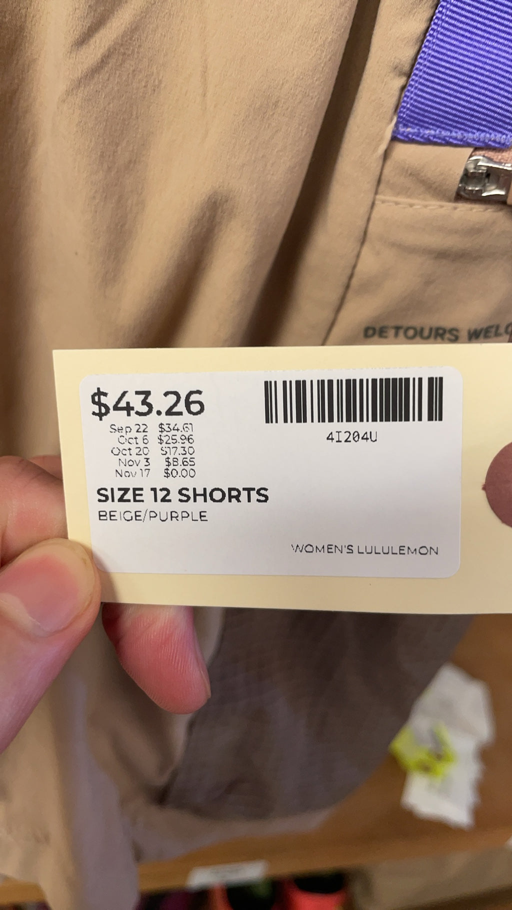 Lululemon Detours Welcome Size 12 Beige/Purple Shorts