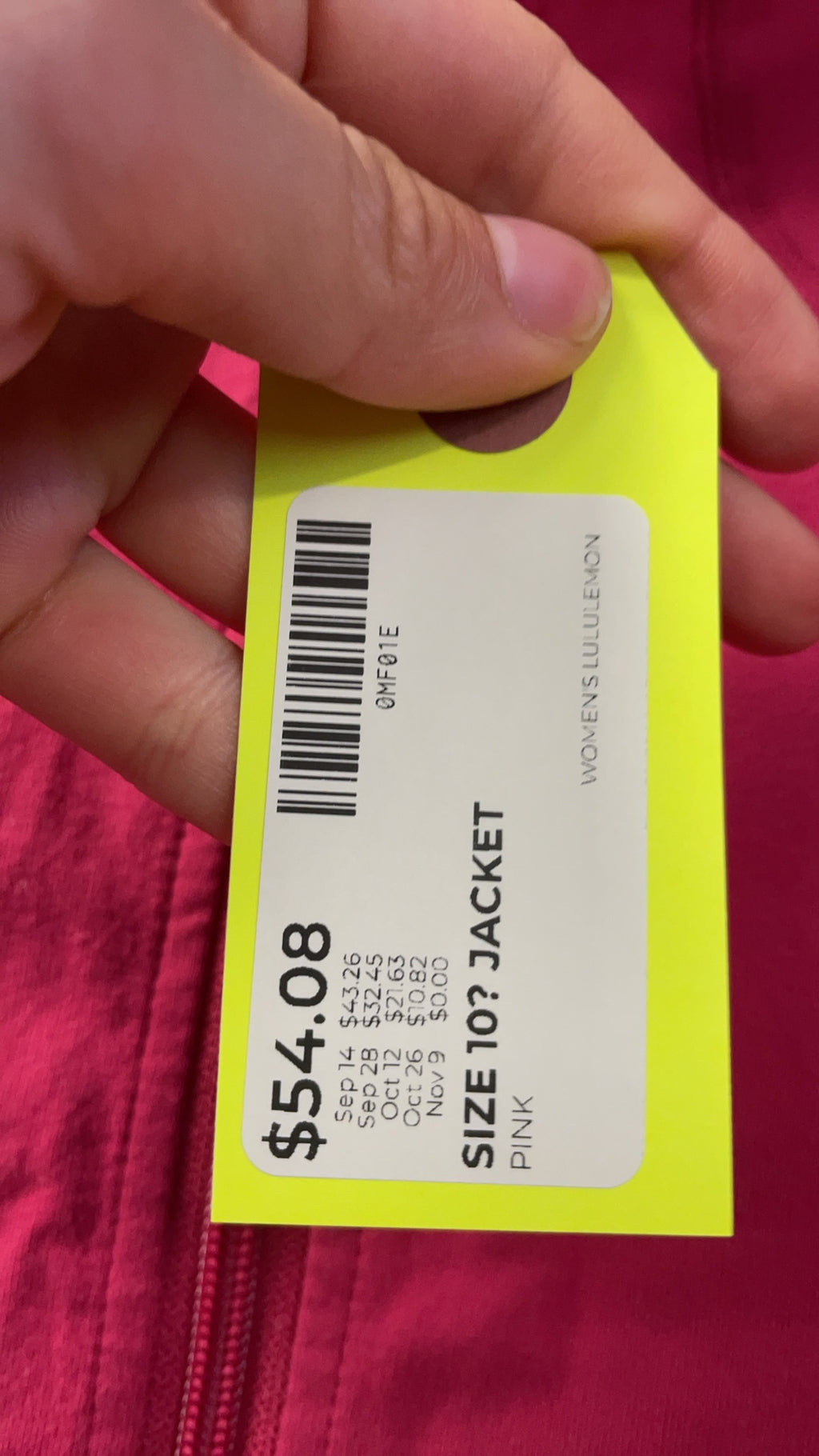 Lululemon Full-Zip Athletic Jacket Size 10 Pink