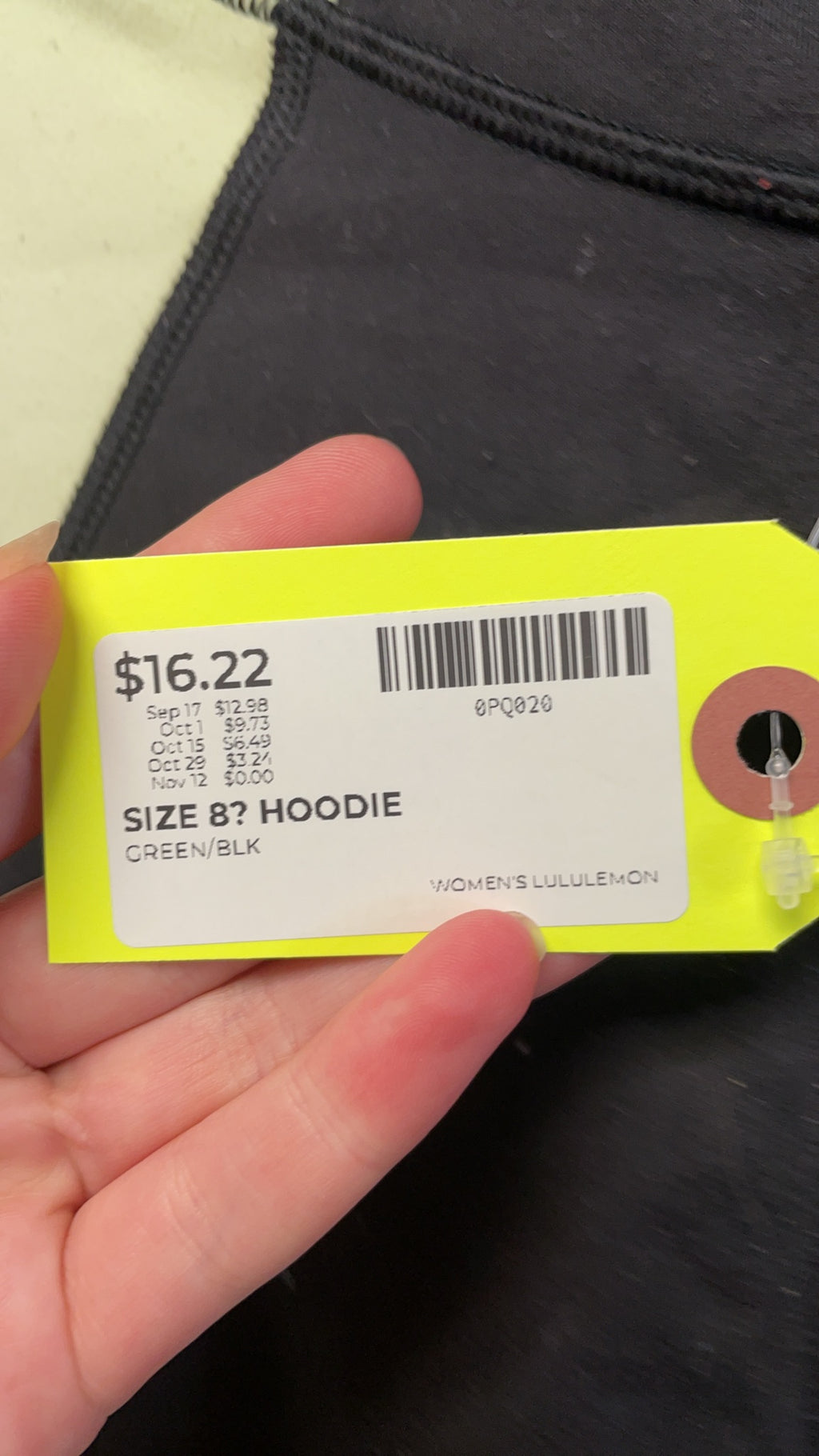 Lululemon Full Zip Hoodie Size 8 Green/Black