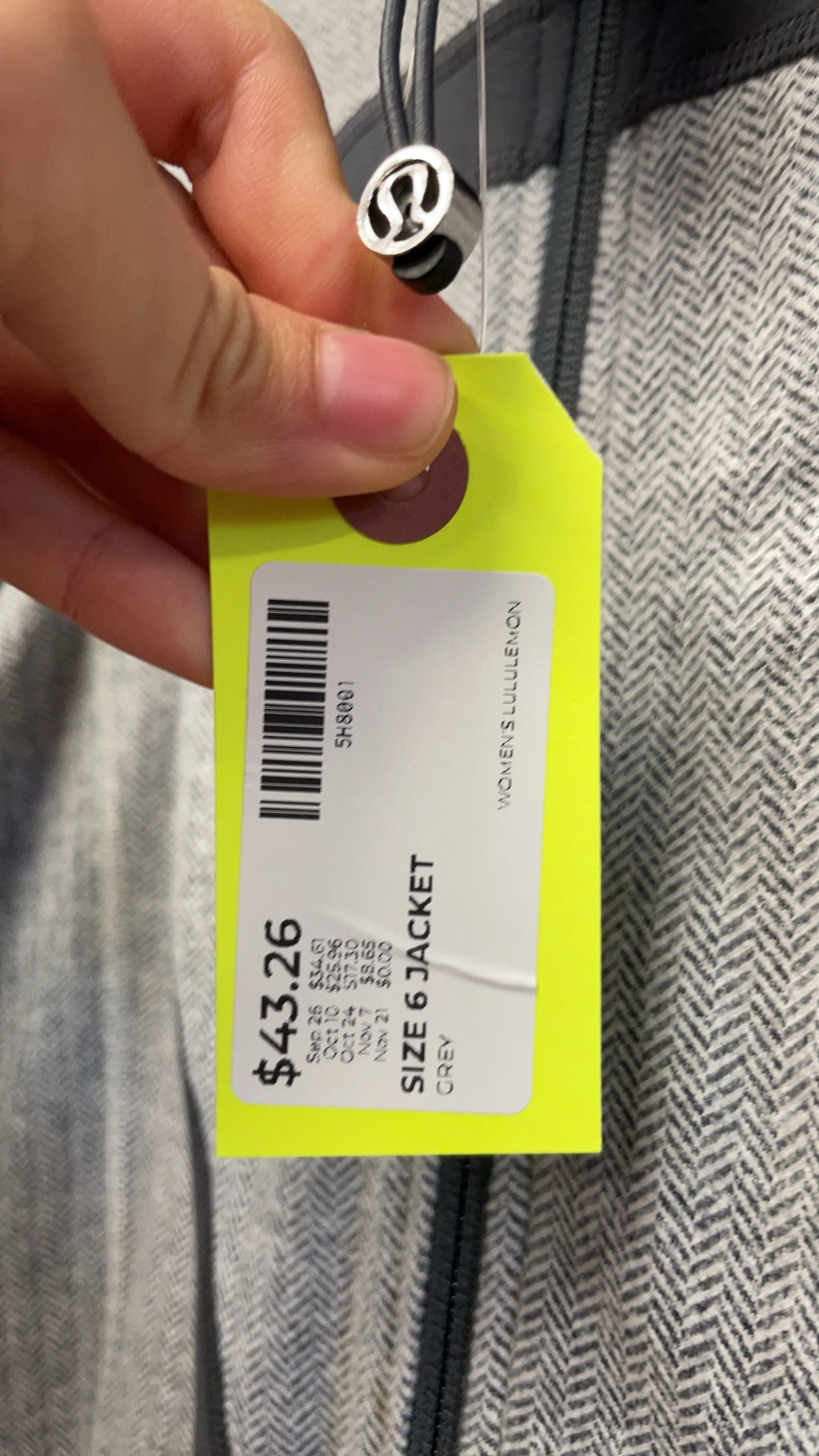 Lululemon Herringbone Zip-Up Jacket Size 6 Grey