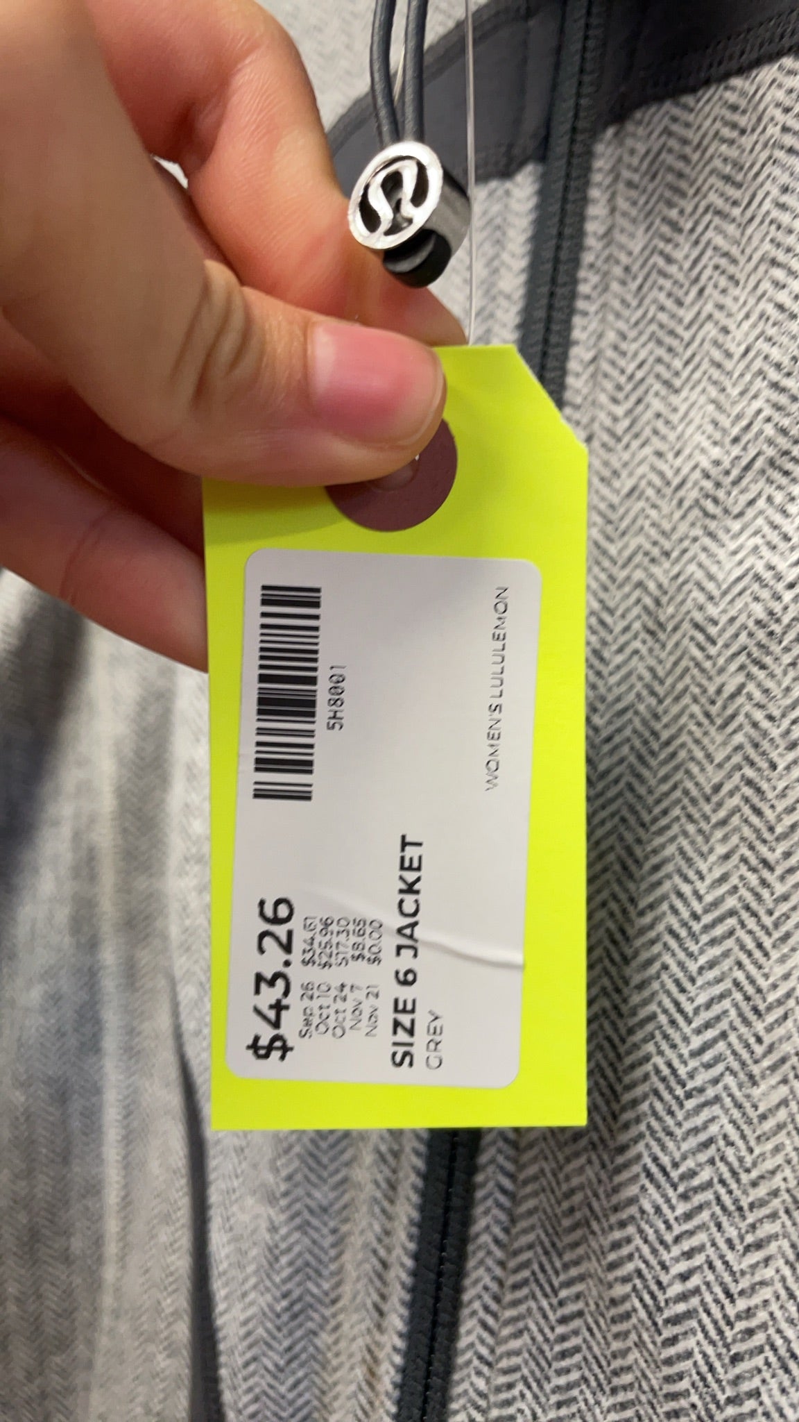 Lululemon Herringbone Zip-Up Jacket Size 6 Grey