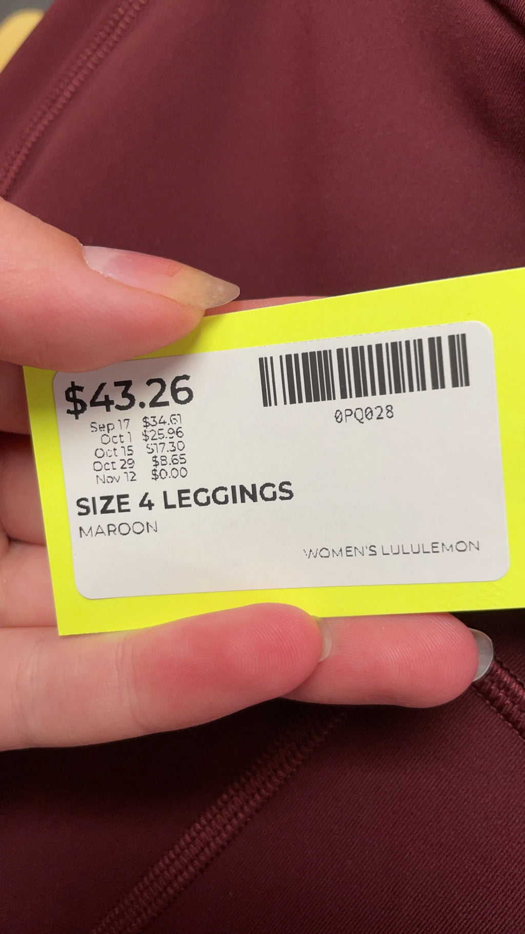 Lululemon Leggings Size 4 Maroon