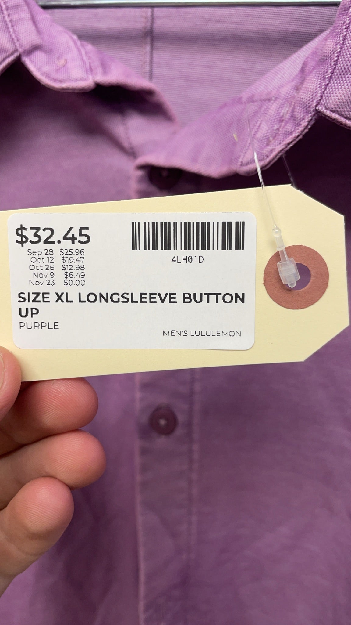 Lululemon Longsleeve Button Up Size XL Purple