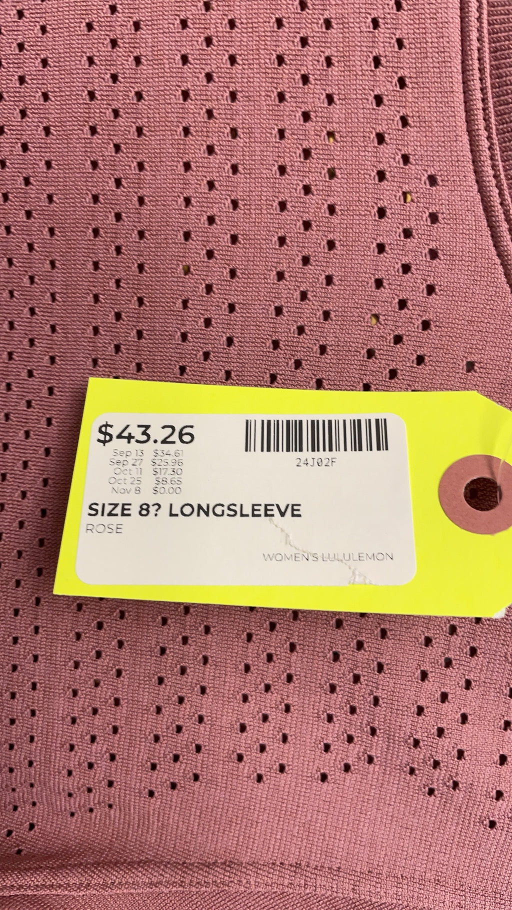 Lululemon Longsleeve Size 8 Rose