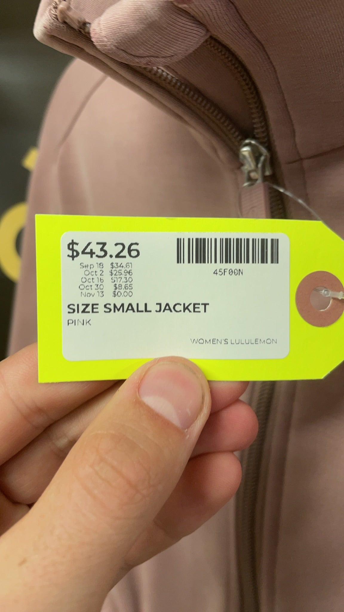 Lululemon LW3NS5S Size Small Pink Full Zip Jacket