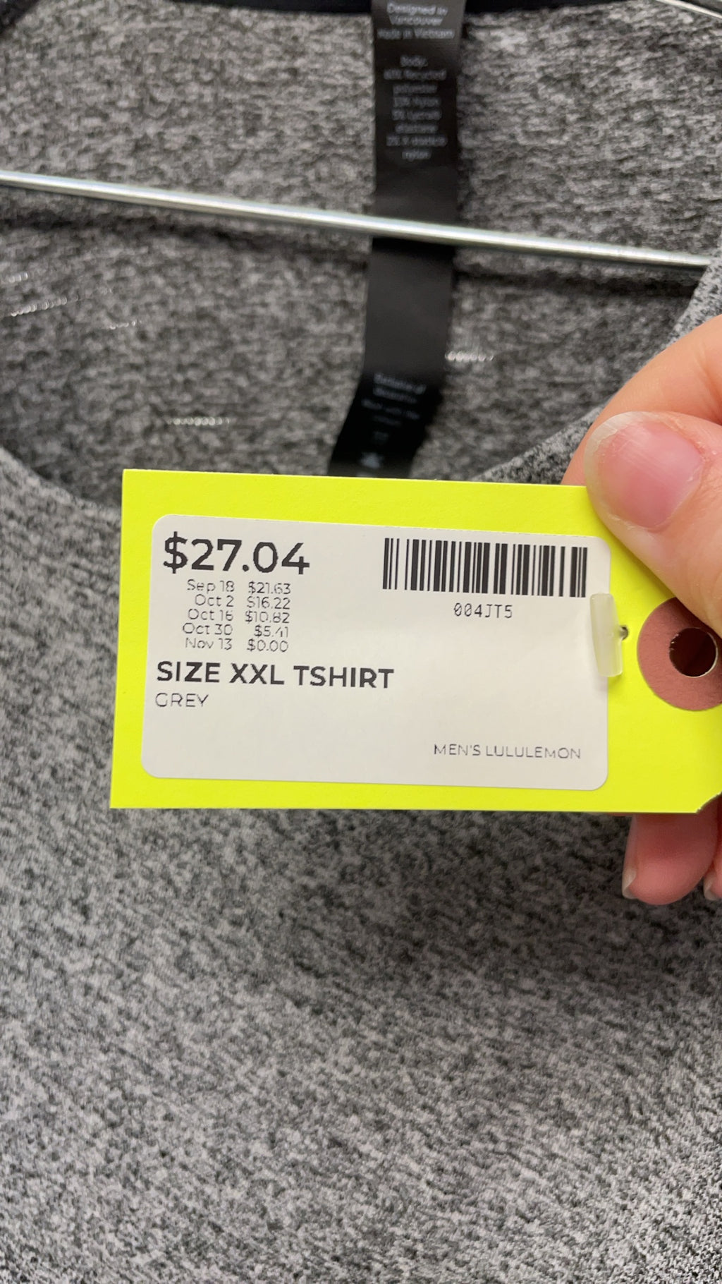Lululemon Men's T-Shirt Size XXL Grey