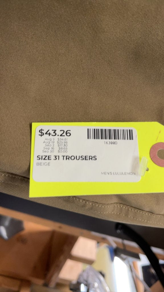 Lululemon Men's Trousers - Size 31 - Beige