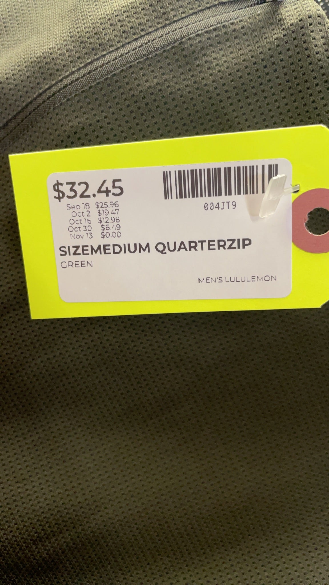 Lululemon Quarter Zip Medium Green