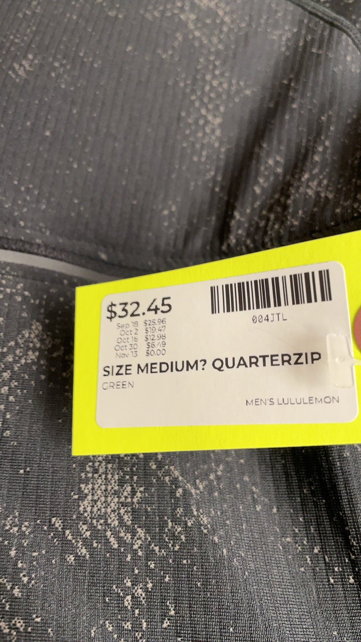 Lululemon Quarterzip Size Medium Green Patterned Shirt