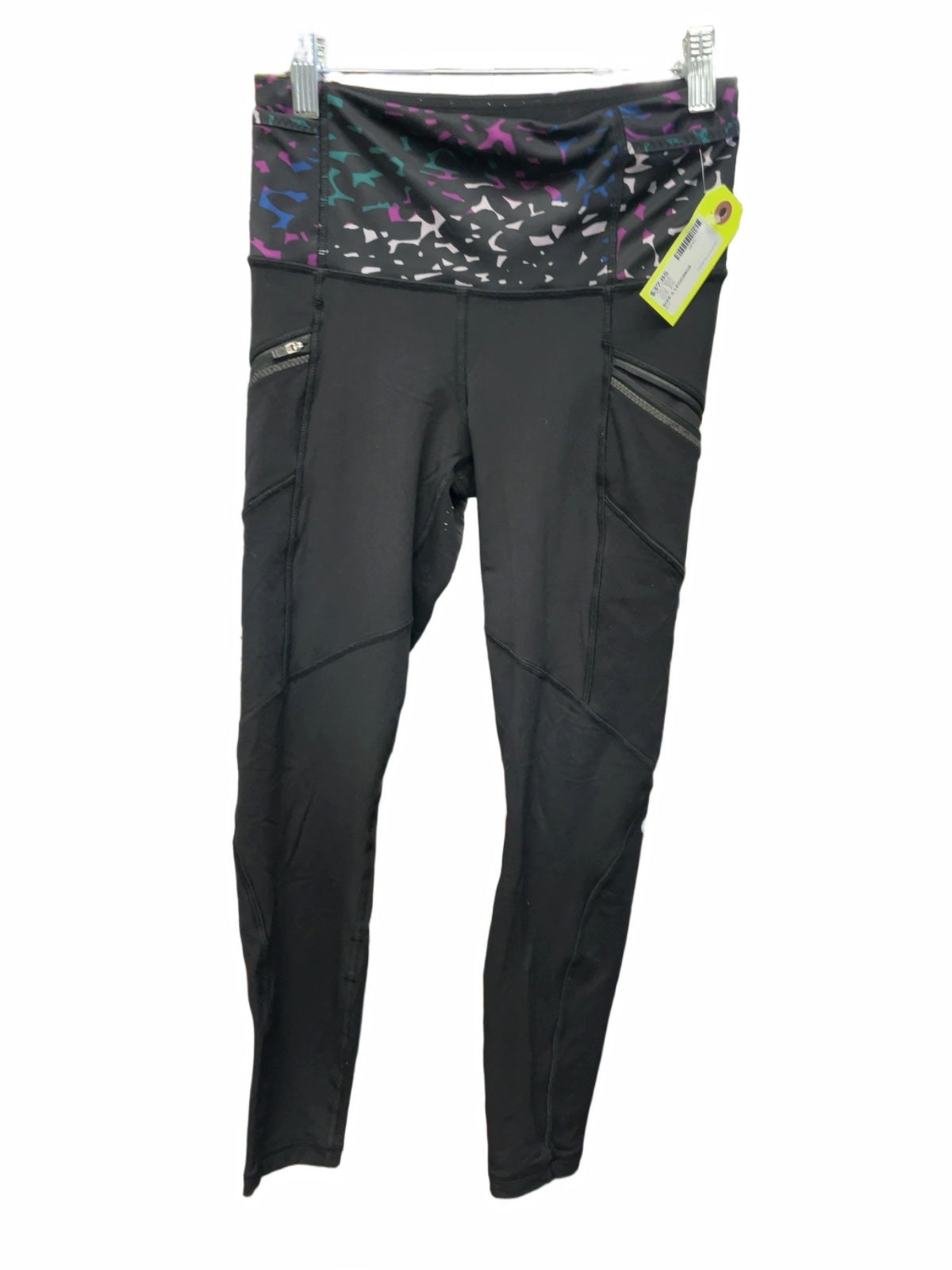 Lululemon Size 4 Leggings Black with Patterned Waistband