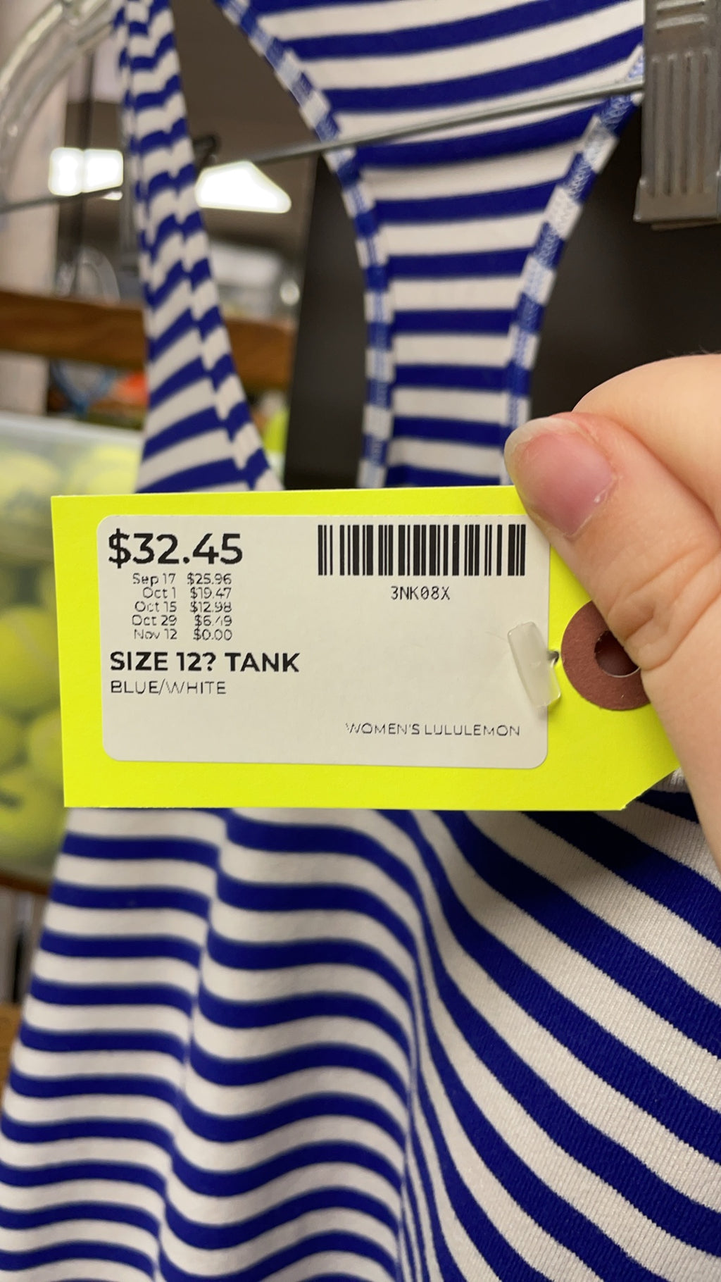Lululemon Striped Racerback Tank Top Size 12 Blue/White
