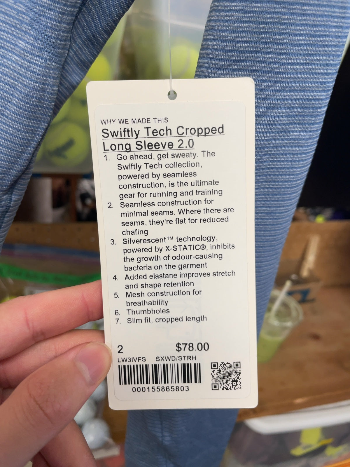 Lululemon Swiftly Tech Cropped Long Sleeve 2.0 Size 2 Blue