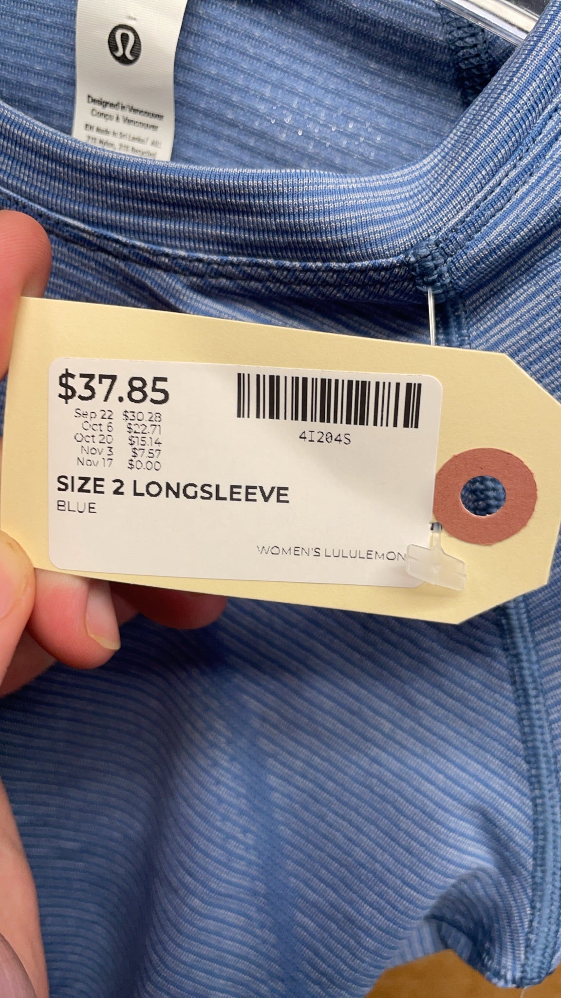 Lululemon Swiftly Tech Cropped Long Sleeve 2.0 Size 2 Blue