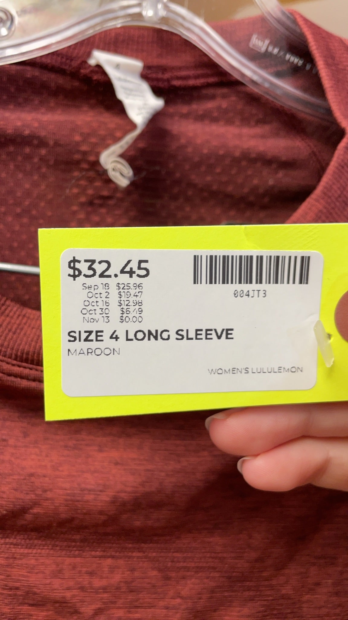 Lululemon Swiftly Tech Size 4 Maroon Long Sleeve Shirt