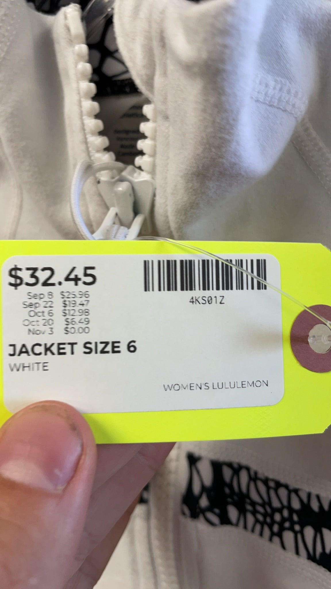 Lululemon White Patterned Zip-Up Jacket - Size 6
