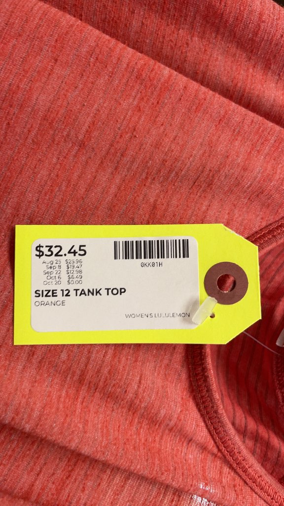 Lululemon Women's Orange Pleated Back Tank Top - Size 12