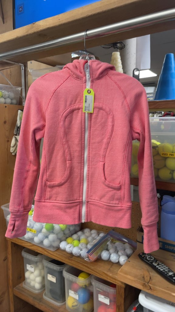 Lululemon Women's Pink Striped Zip-Up Hoodie
