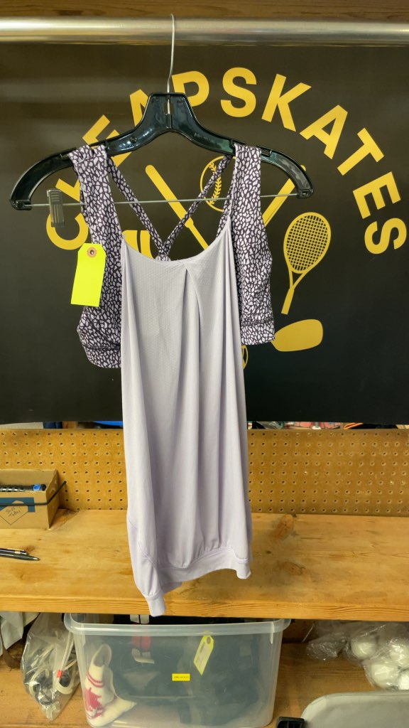 Lululemon Women's Purple Patterned Built-in Bra Tank Top - Size 8