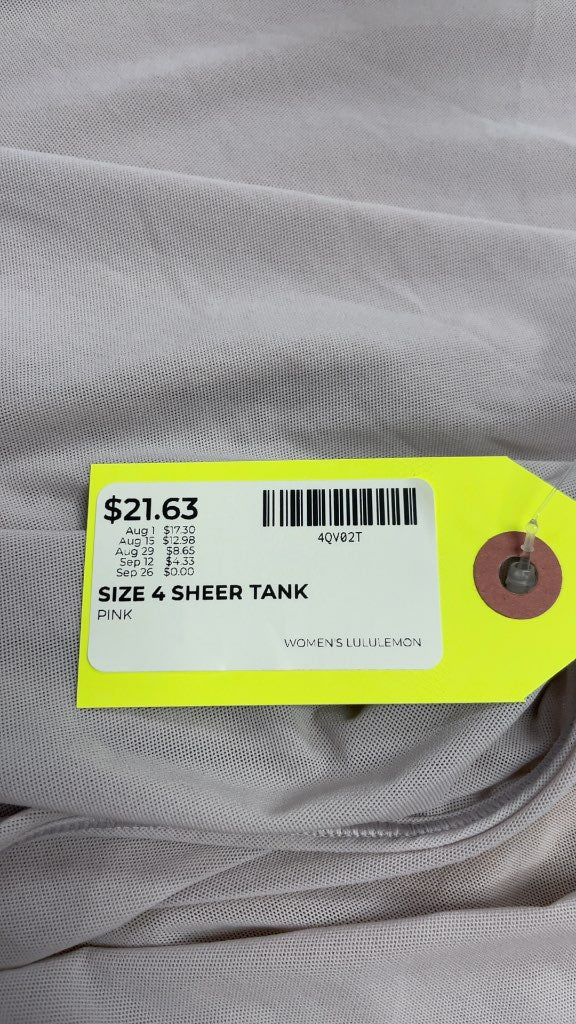 Lululemon Women's Sheer Tank Top - Pink - Size 4