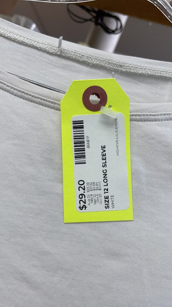 Lululemon Women's White Long Sleeve Shirt - Size 12