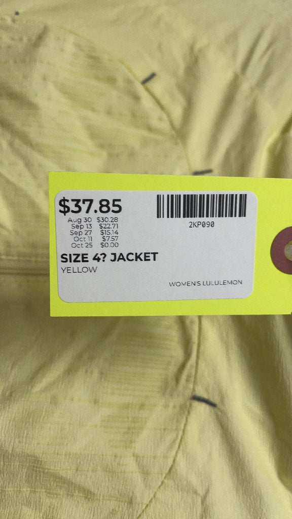 Lululemon Women's Yellow Lightweight Jacket - Size 4