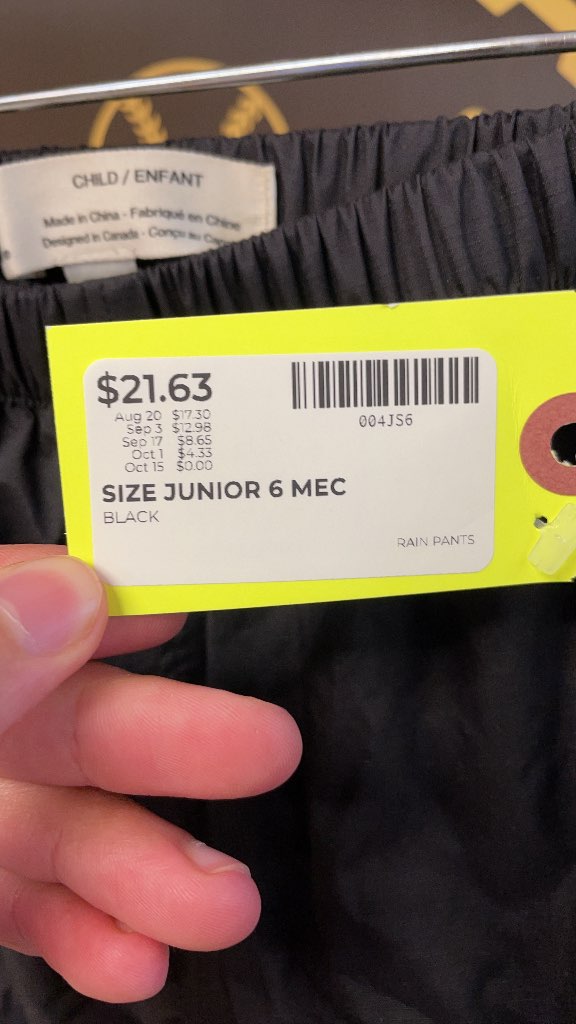 MEC Junior 6 Black Rain Pants
