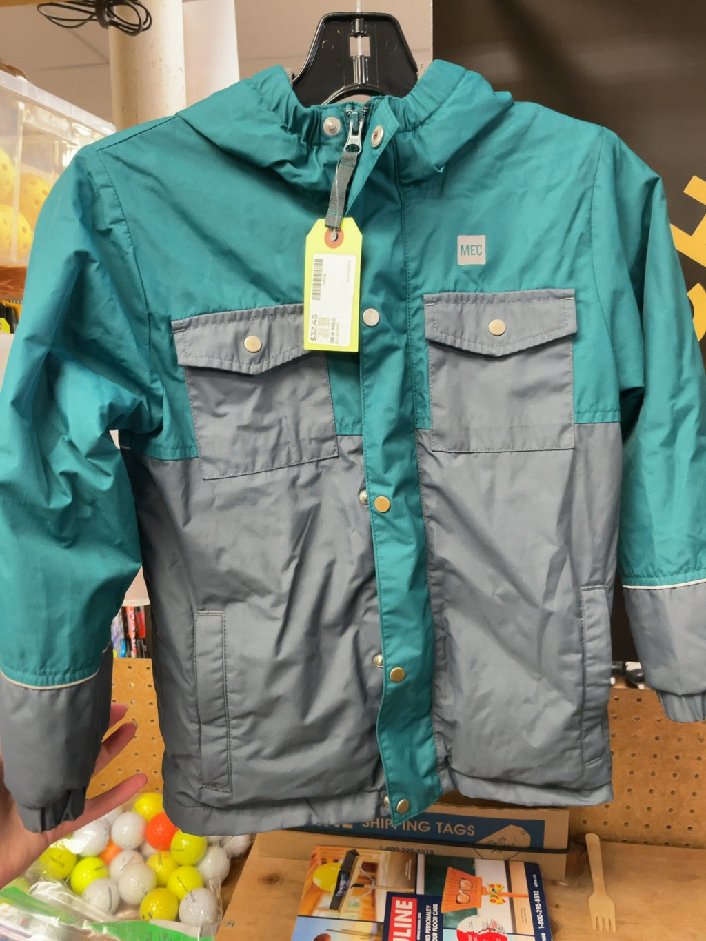 MEC Rain Jacket Size 6 Blue/Grey