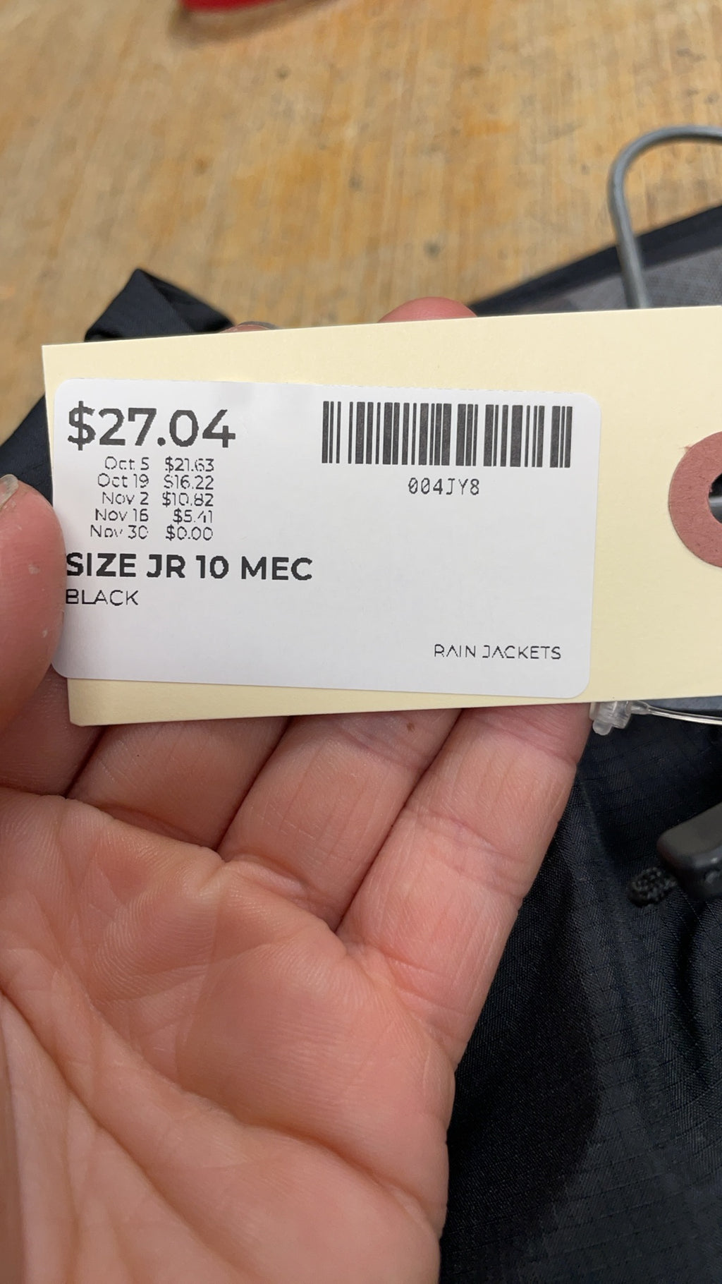 MEC Rain Jacket Size JR 10 Black