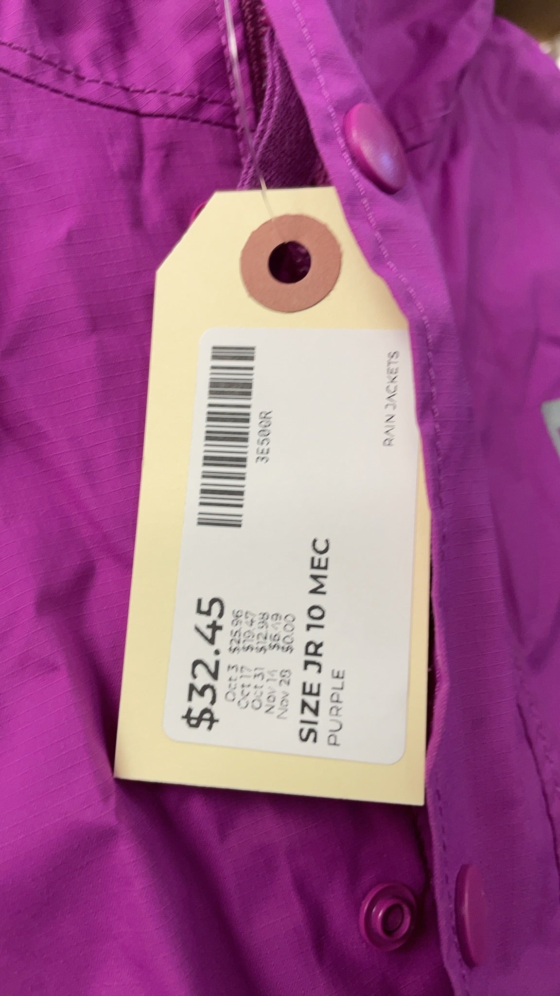 MEC Rain Jacket Size JR 10 Purple