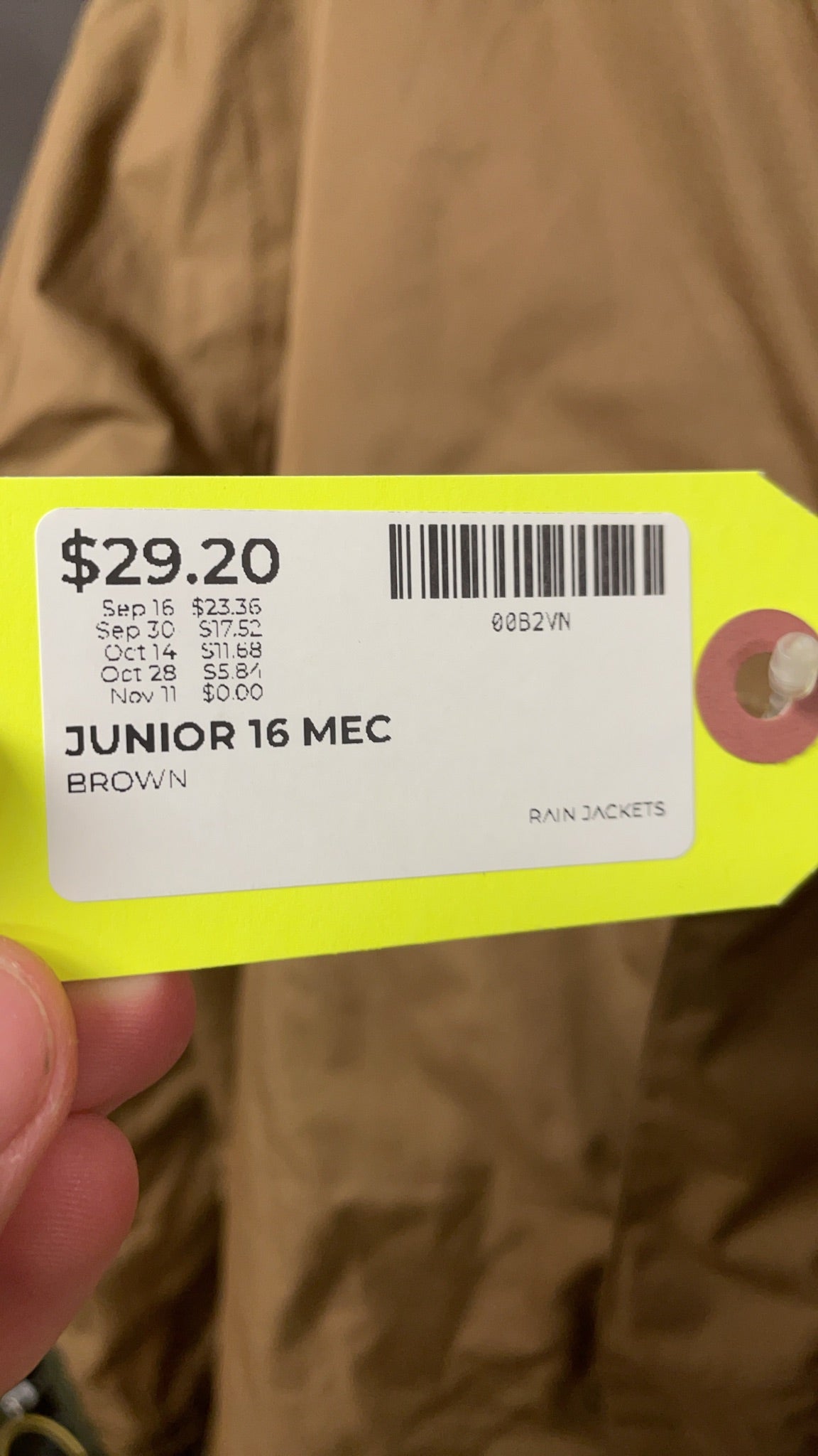 MEC Rain Jacket Youth 16 Brown