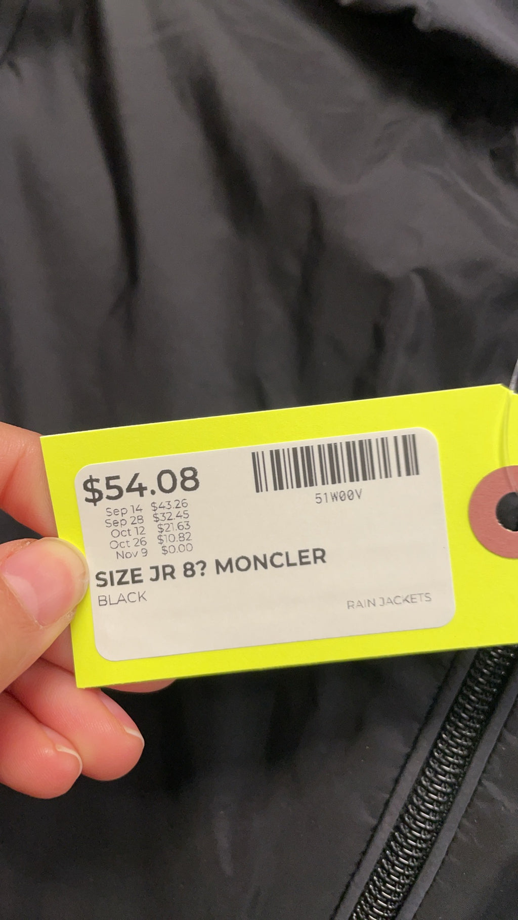 Moncler Rain Jacket Size JR 8 Black