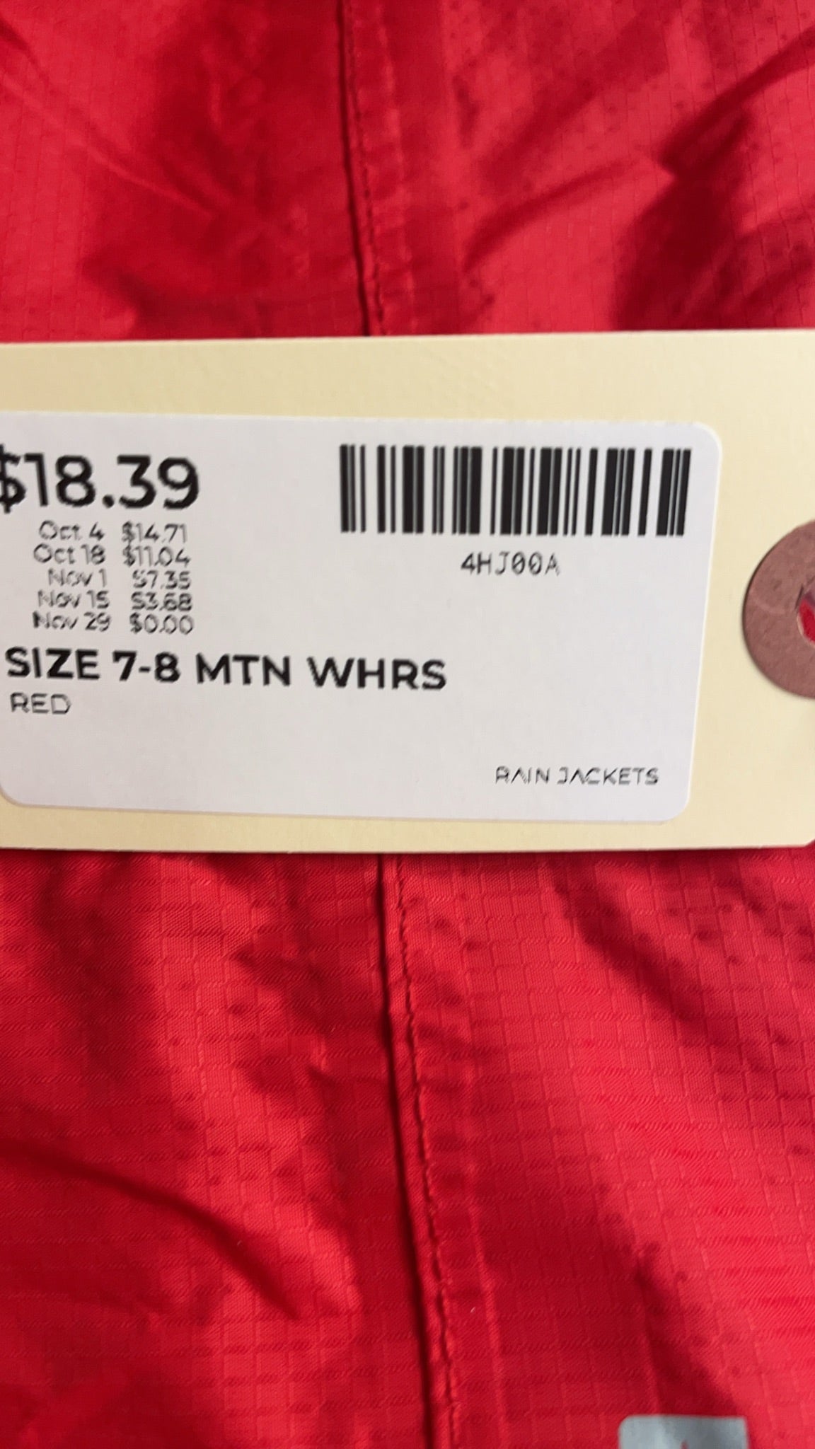 Mountain Warehouse Rain Jacket Size 7-8 Red