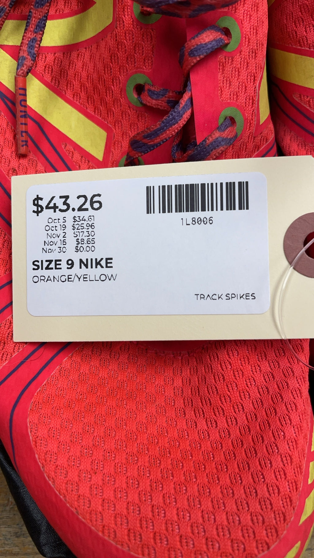 New Balance MD800 Track Spikes Size 9 Orange/Yellow