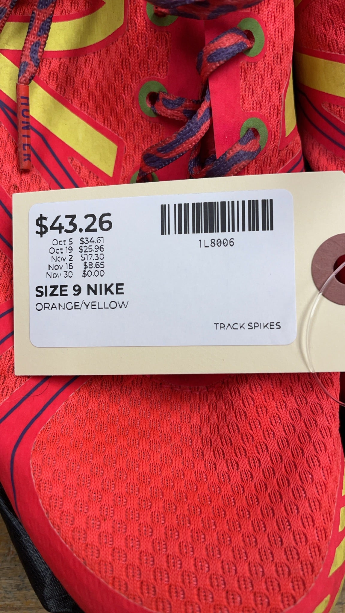 New Balance MD800 Track Spikes Size 9 Orange/Yellow