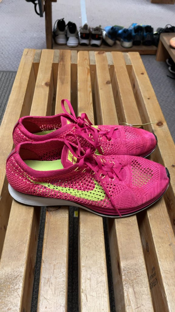 Nike Flyknit Racer Running Shoes - Pink/Yellow - Size 9