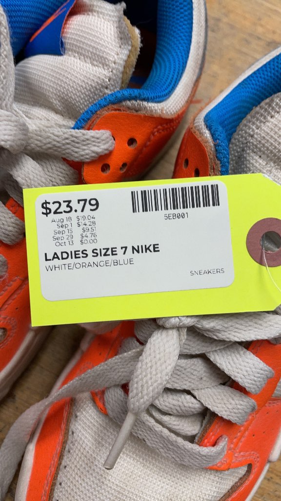 Nike Ladies Sneakers Size 7 - White/Orange/Blue
