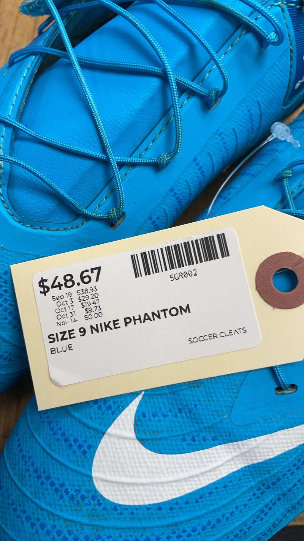Nike Phantom GX Size 9 Blue Soccer Cleats